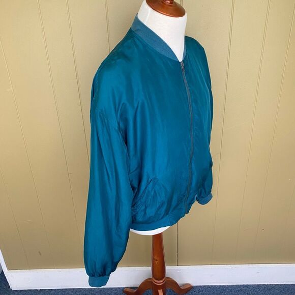 Tulliano men L 100% silk full zip mock collar longsleeve jacket teal green color - Picture 4 of 14